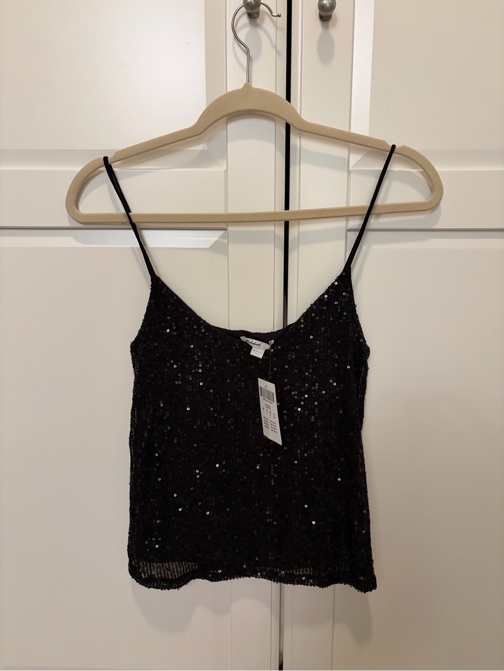 Subdued Black Sequin Spaghetti Strap Tank Top